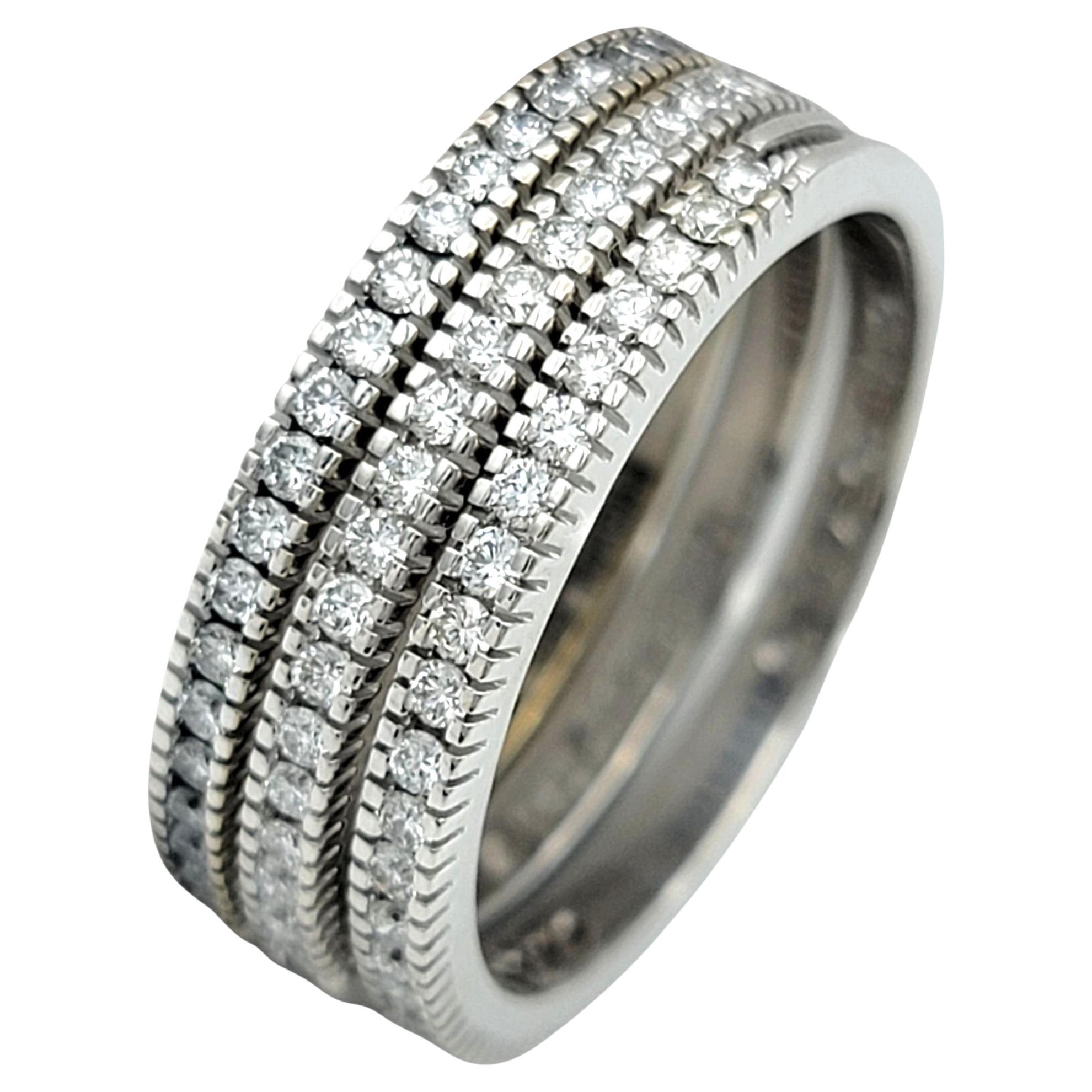 Hidalgo Set of 3 Pavé Diamond Stacking Band Rings in 18 Karat White Gold im Angebot