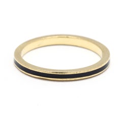 Hidalgo Thin Band Ring, Black Enamel and 18k Yellow Gold, Ring Size 6.25
