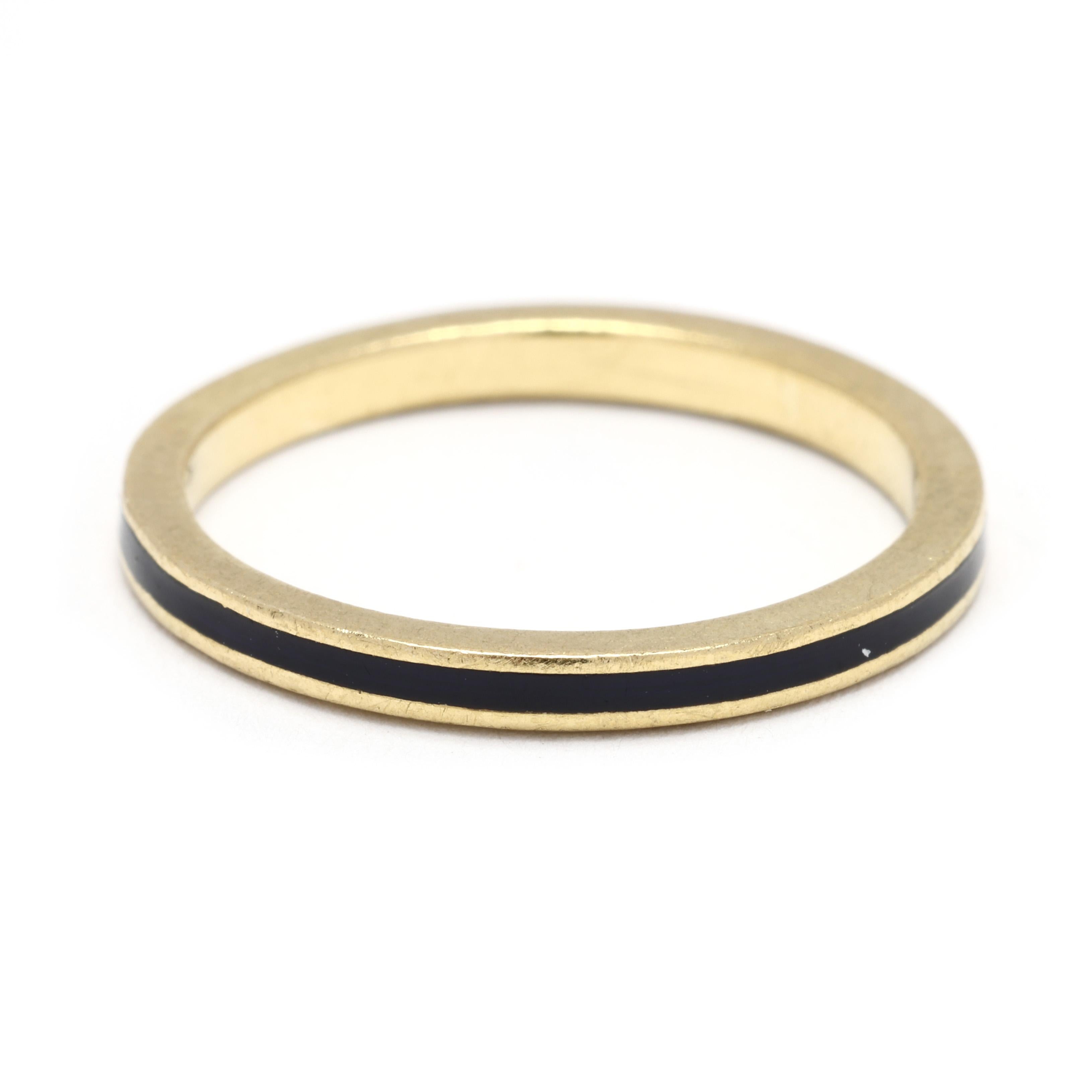 Bague à anneau fin Hidalgo, émail noir et or jaune 18k, taille 6.25 Bon état - En vente à McLeansville, NC