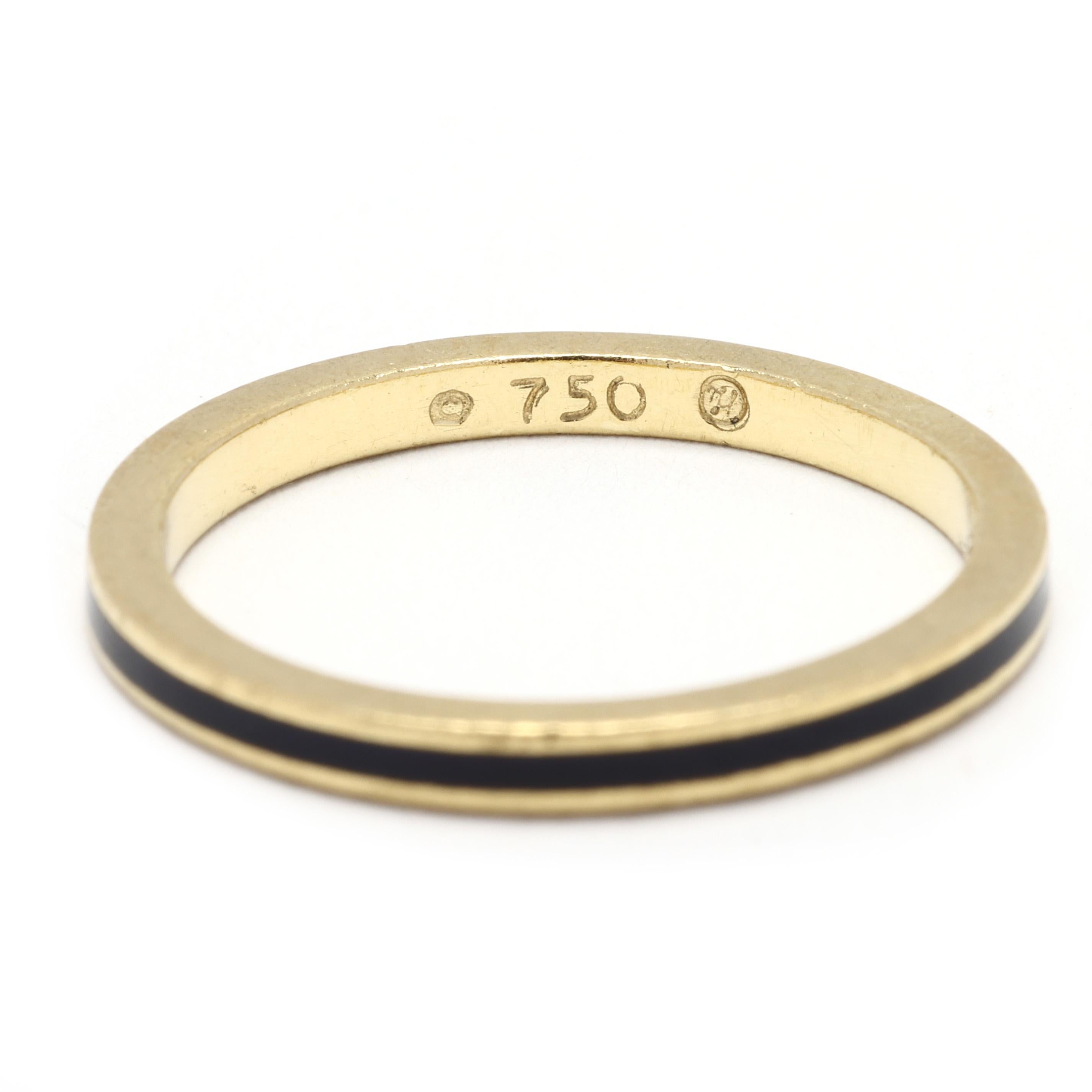 Women's Hidalgo Thin Band Ring, Black Enamel and 18k Yellow Gold, Ring Size 6.25 For Sale