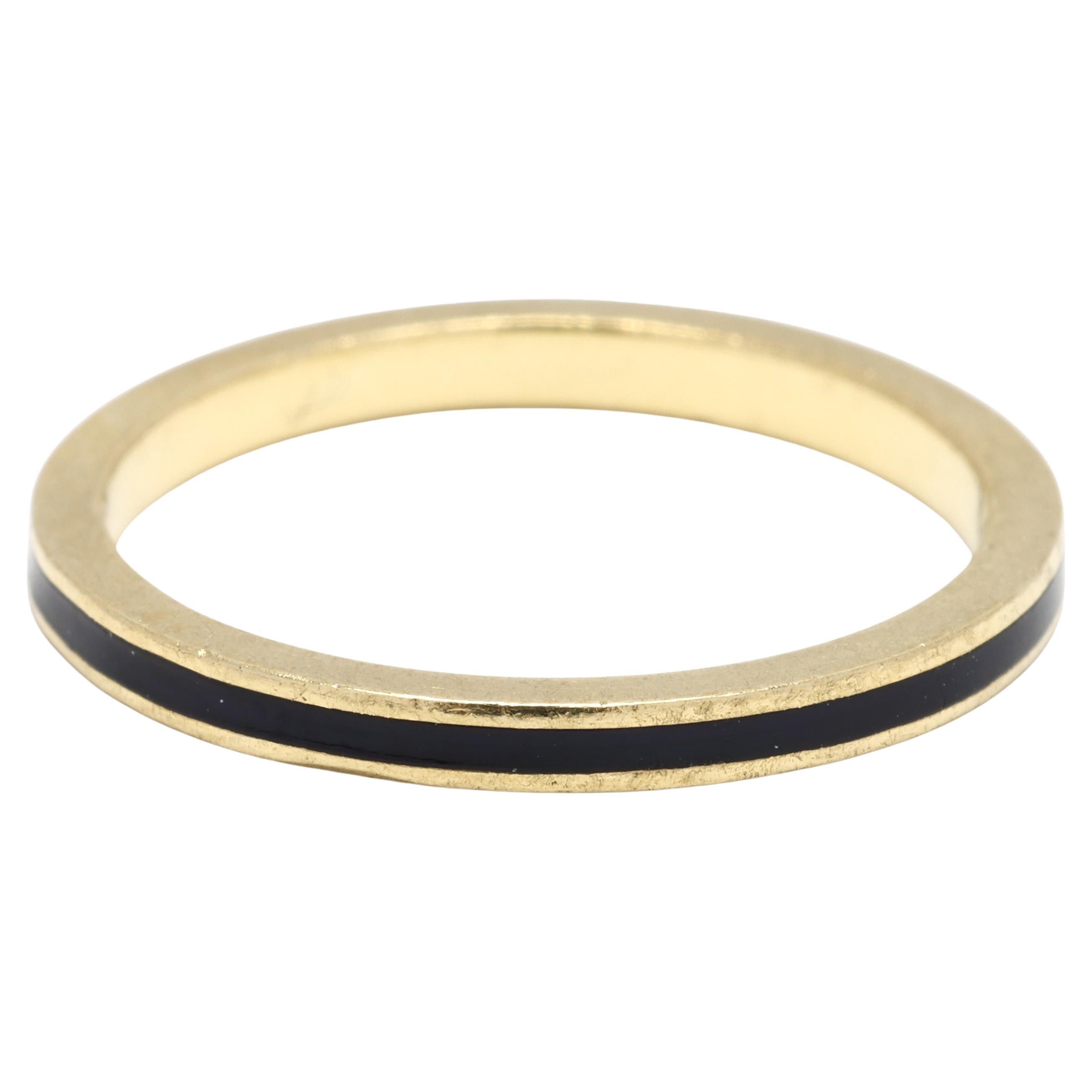 Bague à anneau fin Hidalgo, émail noir et or jaune 18k, taille 6.25