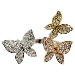 Hidalgo Tricolor Gold and Diamond Butterfly Ring