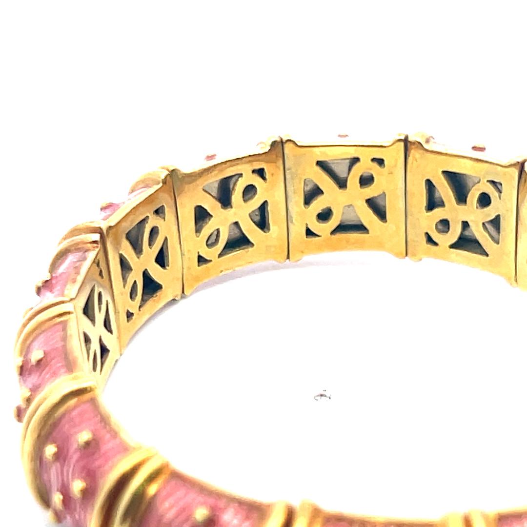 Hidalgo, bracelet jonc vintage en or jaune 18 carats et émail rose, 71,80 grammes en vente 6