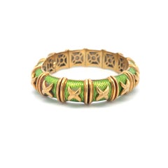 Hidalgo Vintage 85 Grams Green Enamel 18 Karat Yellow Gold Bangle Bracelet