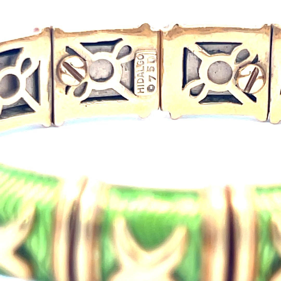 Hidalgo, bracelet jonc vintage en or jaune 18 carats et émail vert 85 grammes en vente 4