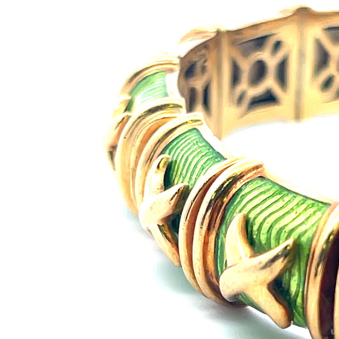 Hidalgo, bracelet jonc vintage en or jaune 18 carats et émail vert 85 grammes en vente 5