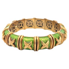 Hidalgo Vintage 85 Grams Green Enamel 18 Karat Yellow Gold Bangle Bracelet