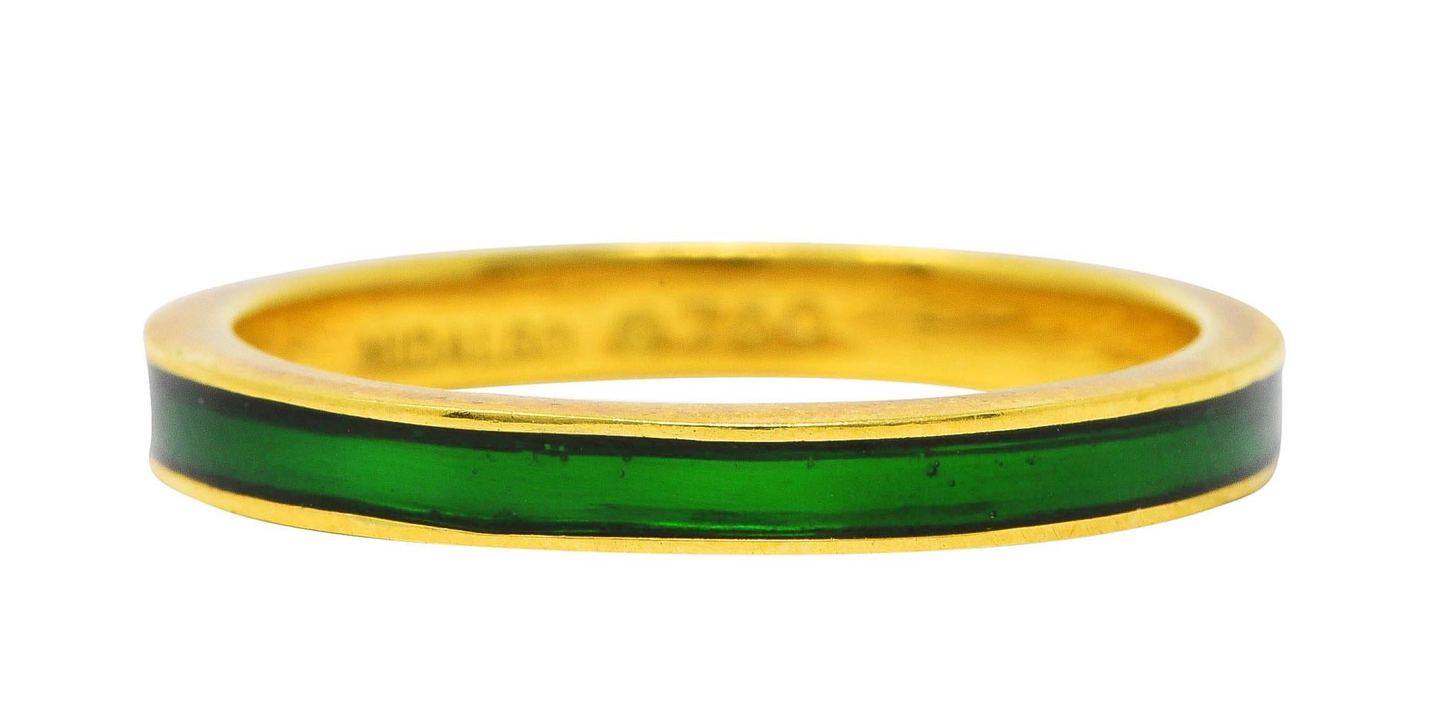 Contemporary Hidalgo Vintage Green Enamel 18 Karat Yellow Gold Unisex Eternity Band Ring
