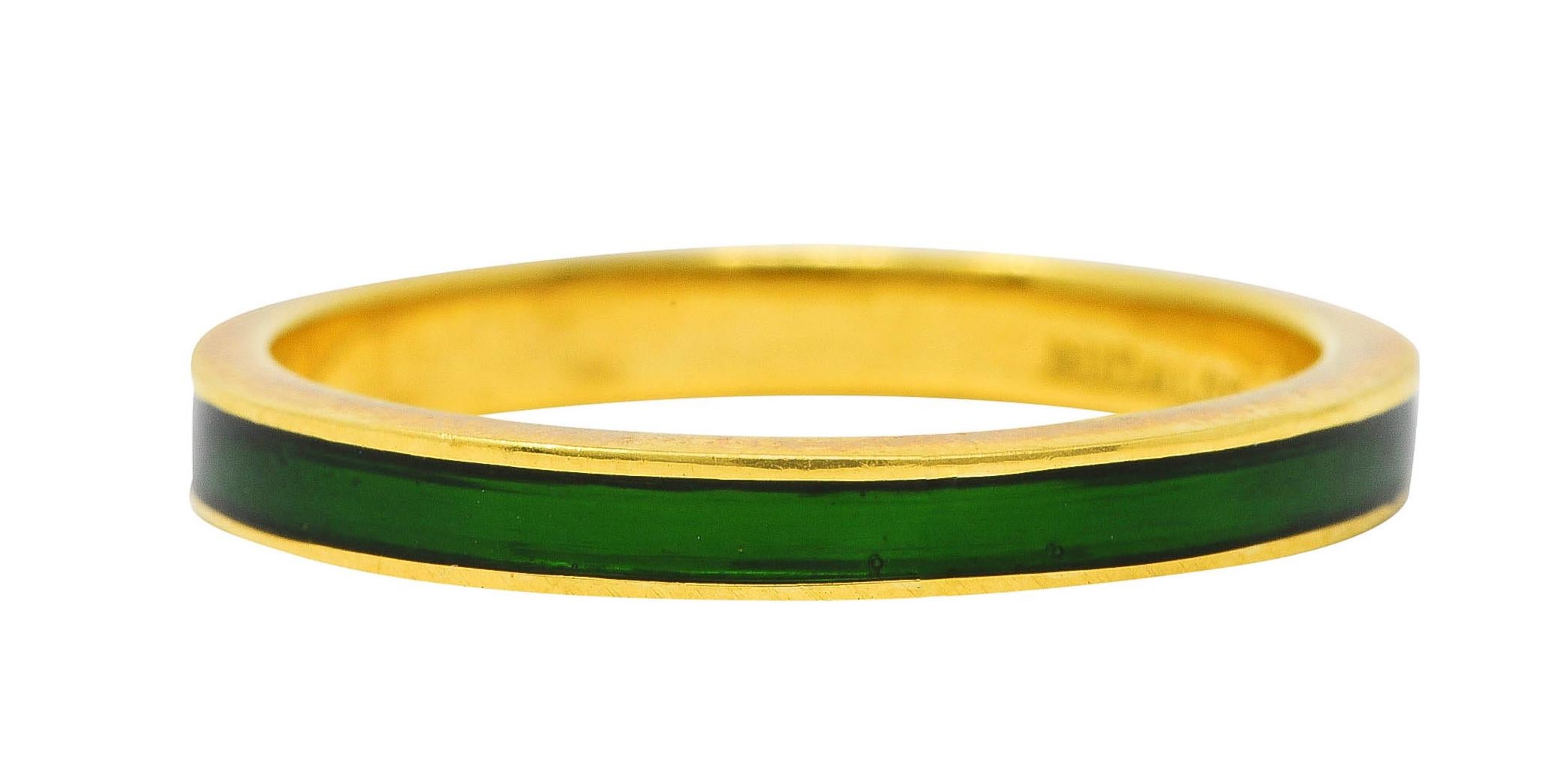 Hidalgo Vintage Green Enamel 18 Karat Yellow Gold Unisex Eternity Band Ring 1