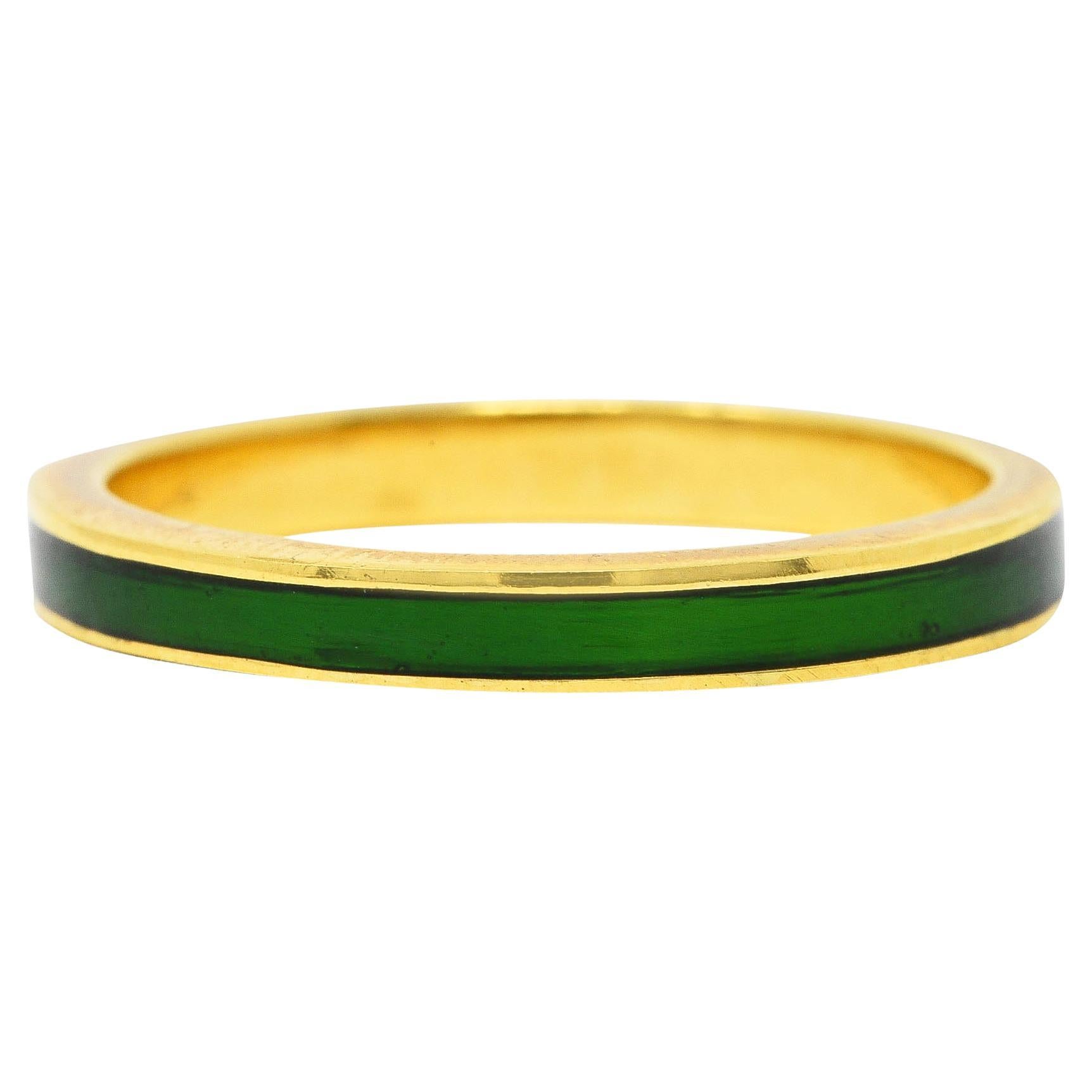 Hidalgo Vintage Green Enamel 18 Karat Yellow Gold Unisex Eternity Band Ring