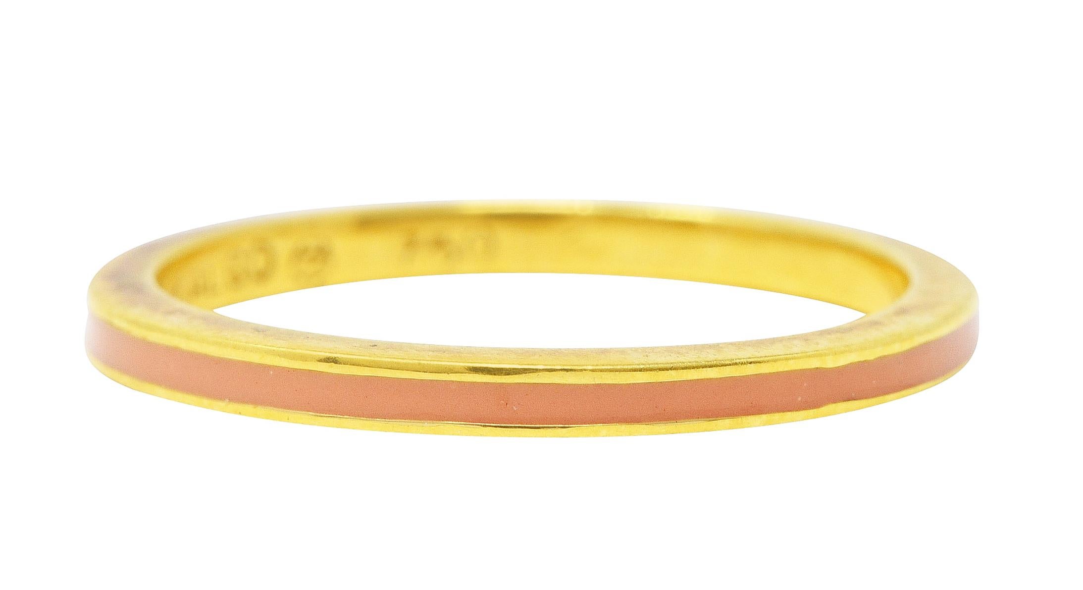 Hidalgo Vintage Peach Enamel 18 Karat Yellow Gold Eternity Band Stack Ring In Excellent Condition In Philadelphia, PA