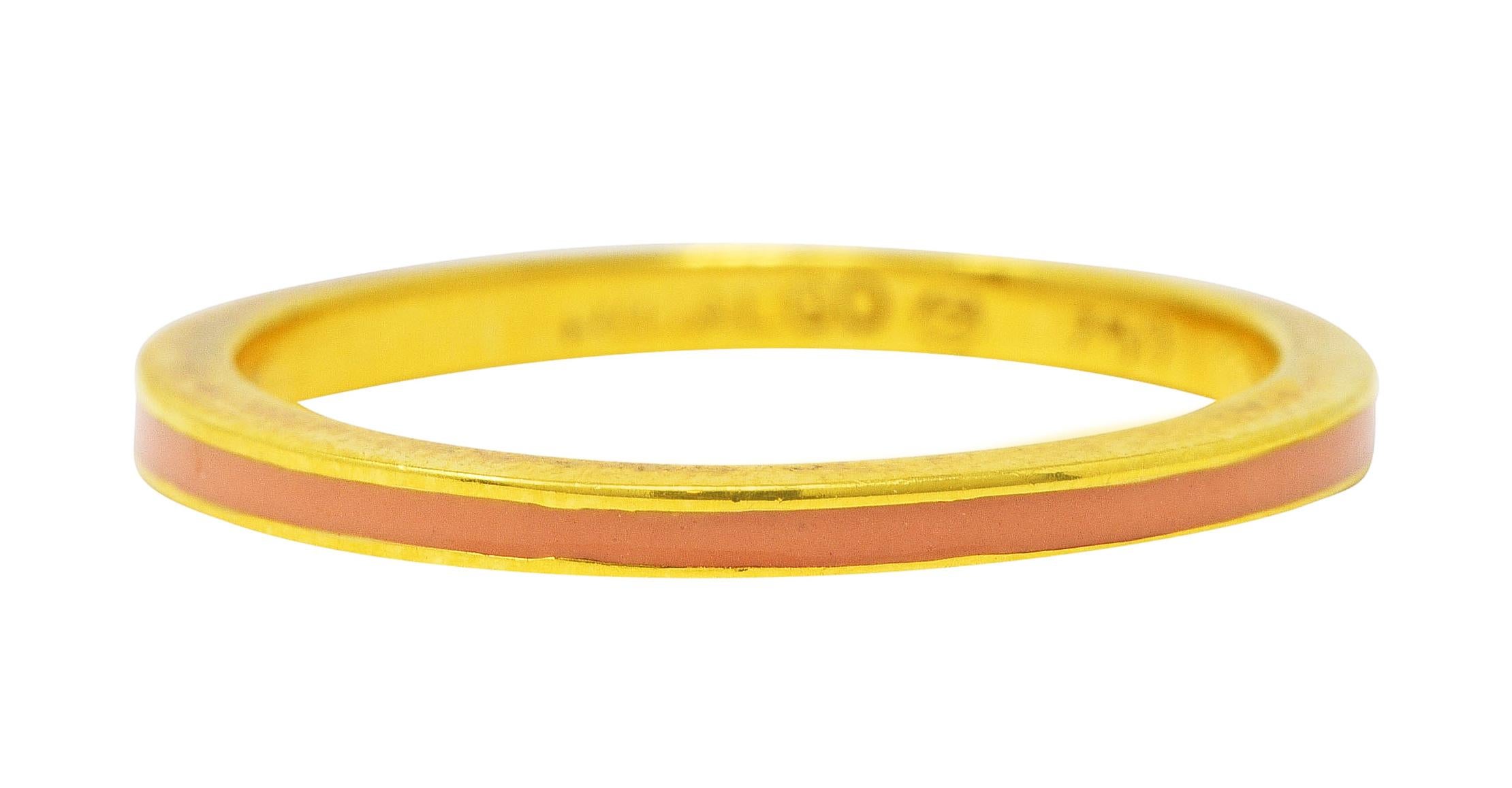 Women's or Men's Hidalgo Vintage Peach Enamel 18 Karat Yellow Gold Eternity Band Stack Ring