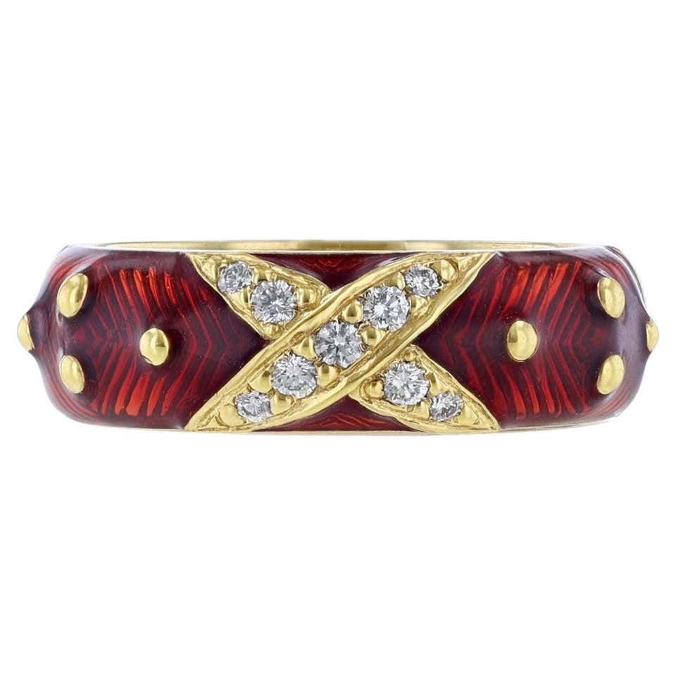 Hidalgo 18 Karat Enamel and Diamond Sunflower Stacking Ring at 1stDibs ...