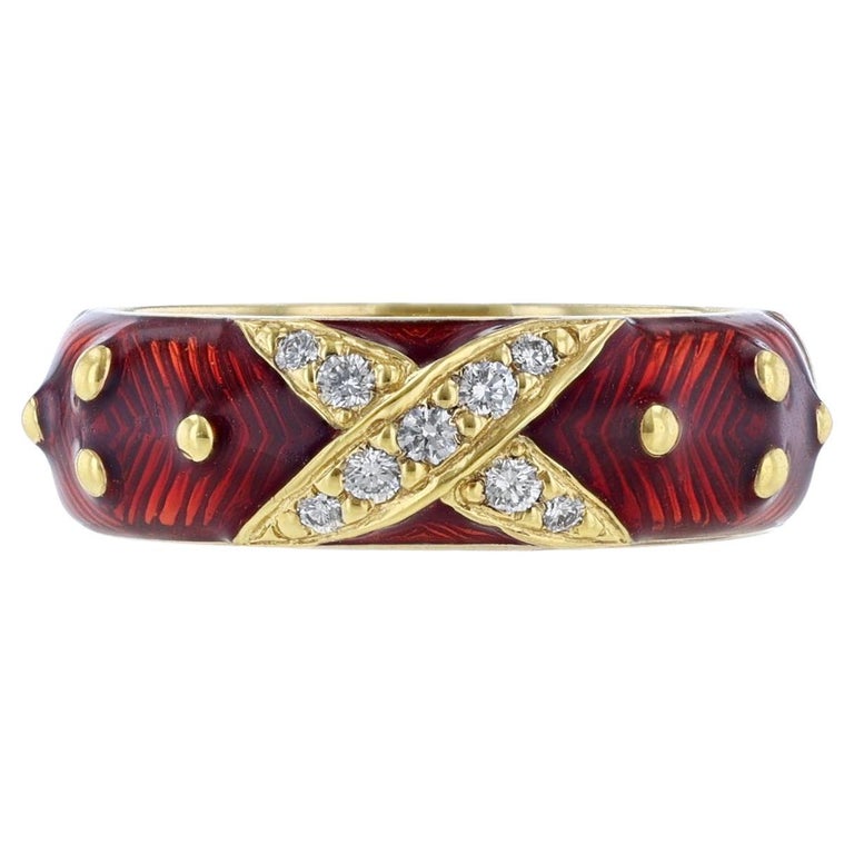 Hidalgo "X" Motif 18 Karat Yellow Gold Diamond Red Enamel Ring For Sale at  1stDibs | motif karat, vintage hidalgo rings
