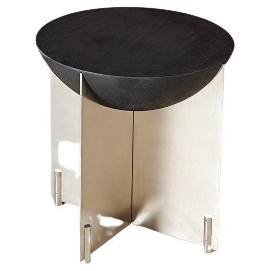 Hidde' s Majestic Stool - 33 "Thirtythree". Nickel & Stained Oak Composition