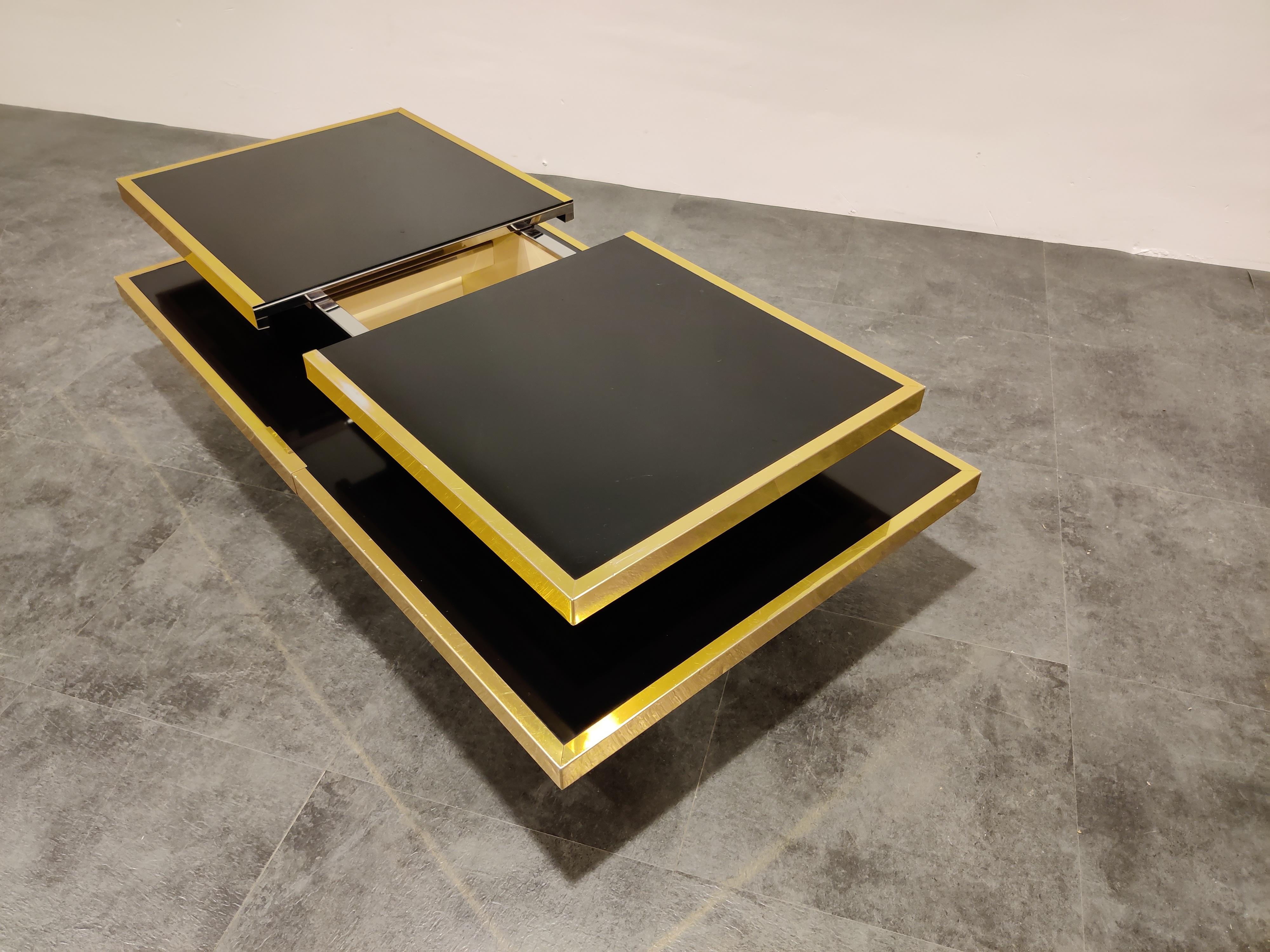 Brass Hidden Bar Coffee Table by Willy Rizzo, 1970s