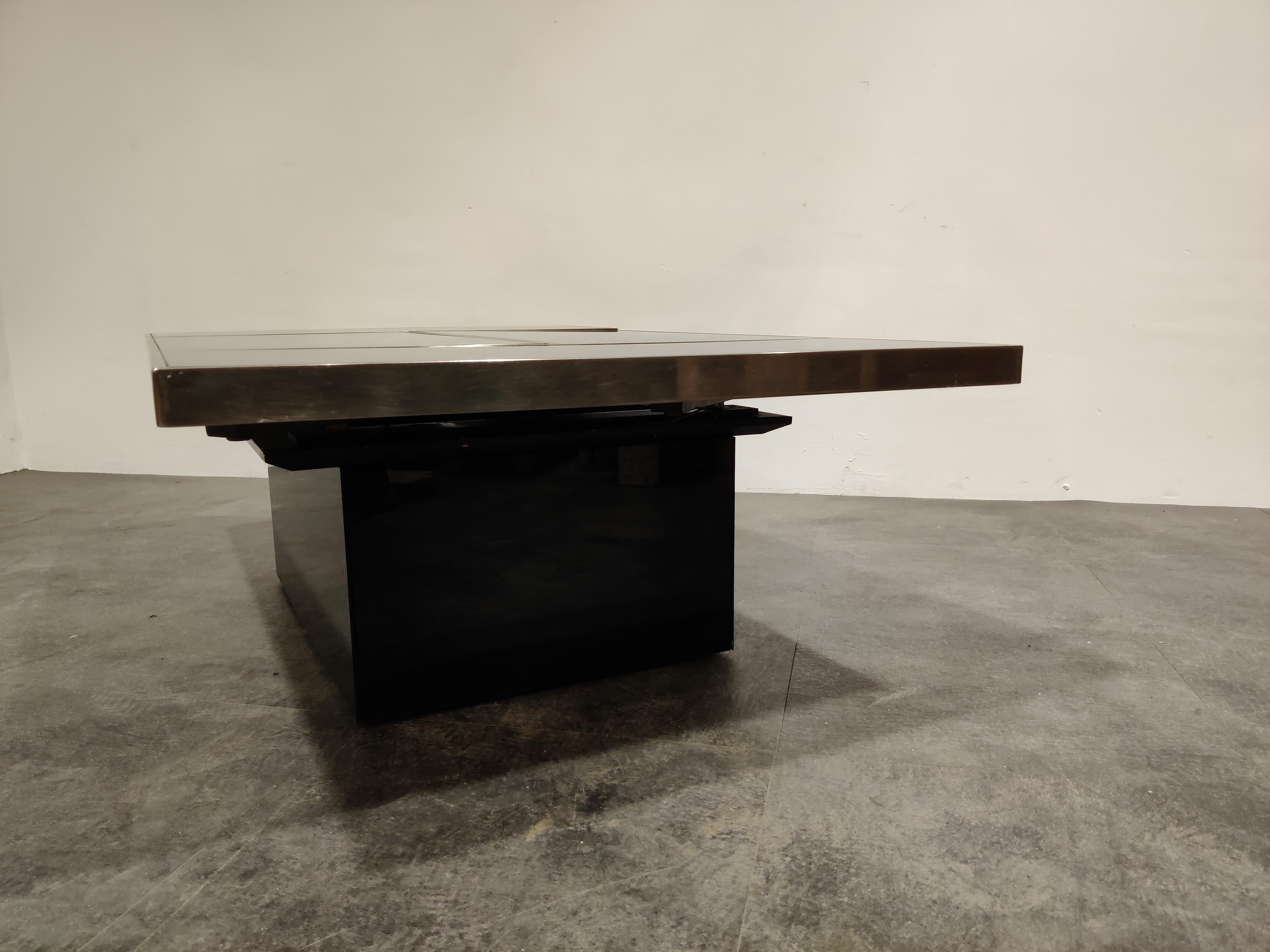 Metal Hidden Bar Coffee Table by Willy Rizzo, 1970s