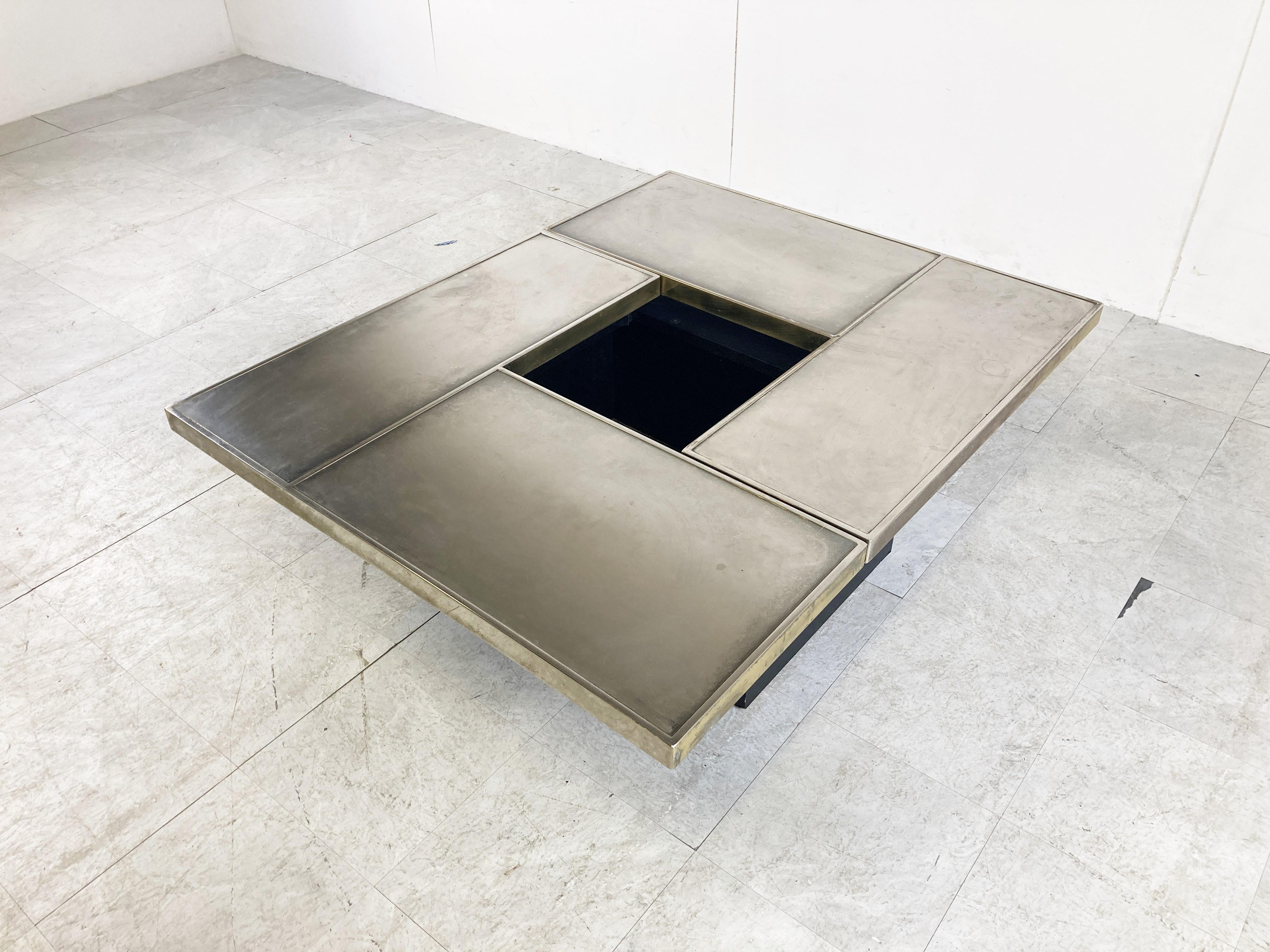 Steel Hidden Bar Coffee Table by Willy Rizzo, 1970s