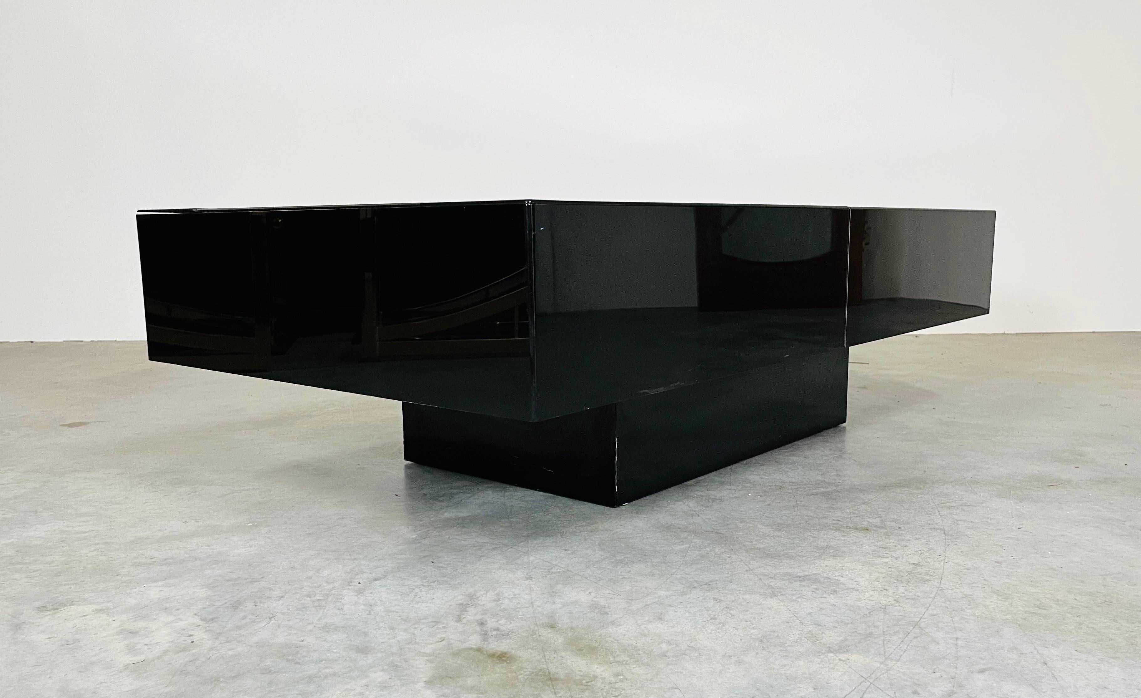 Hidden Bar Mirrored Coffee Table By Eric Maville & Jean Claude Mahey  For Sale 1