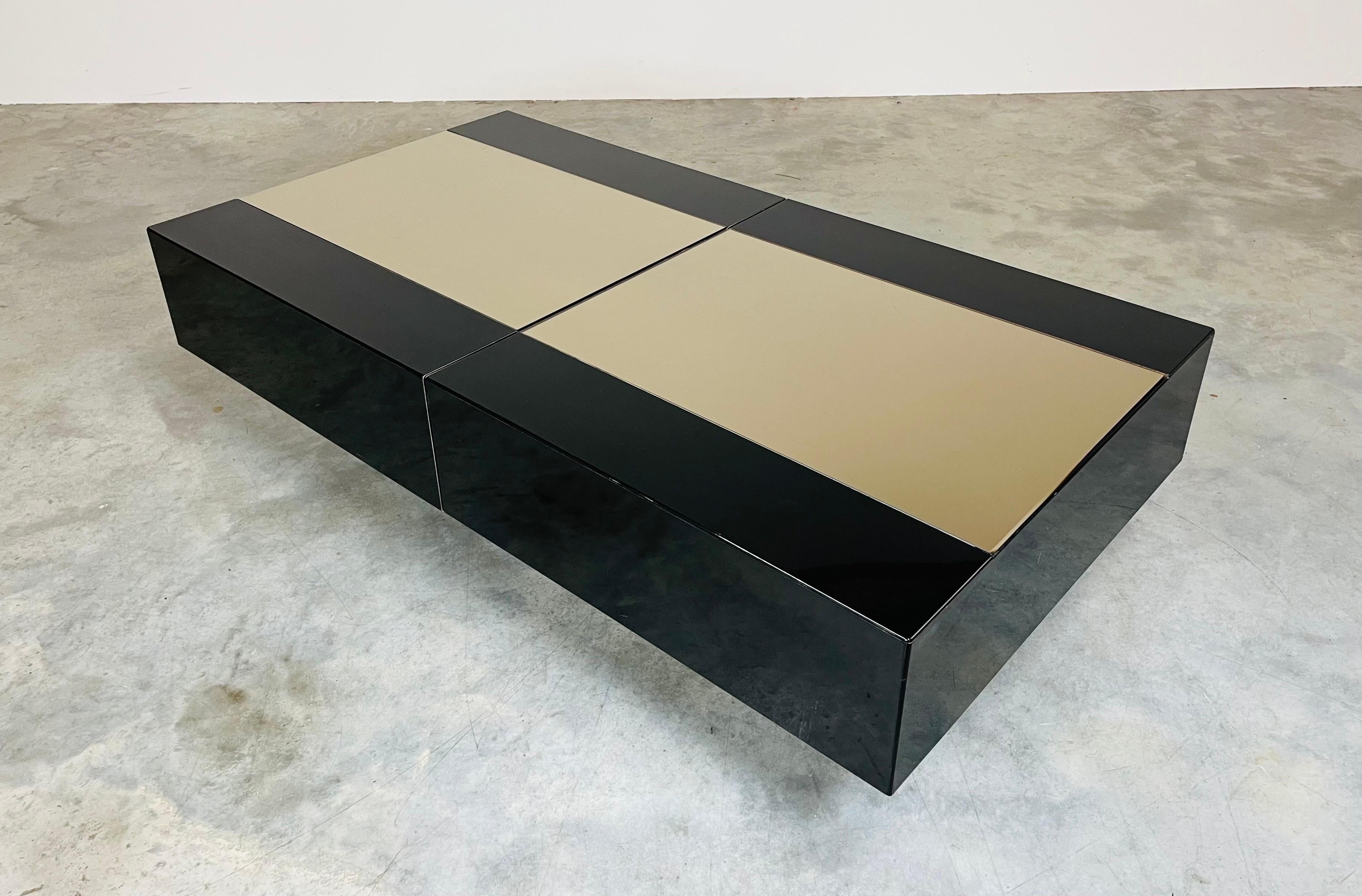 Hidden Bar Mirrored Coffee Table By Eric Maville & Jean Claude Mahey  For Sale 2