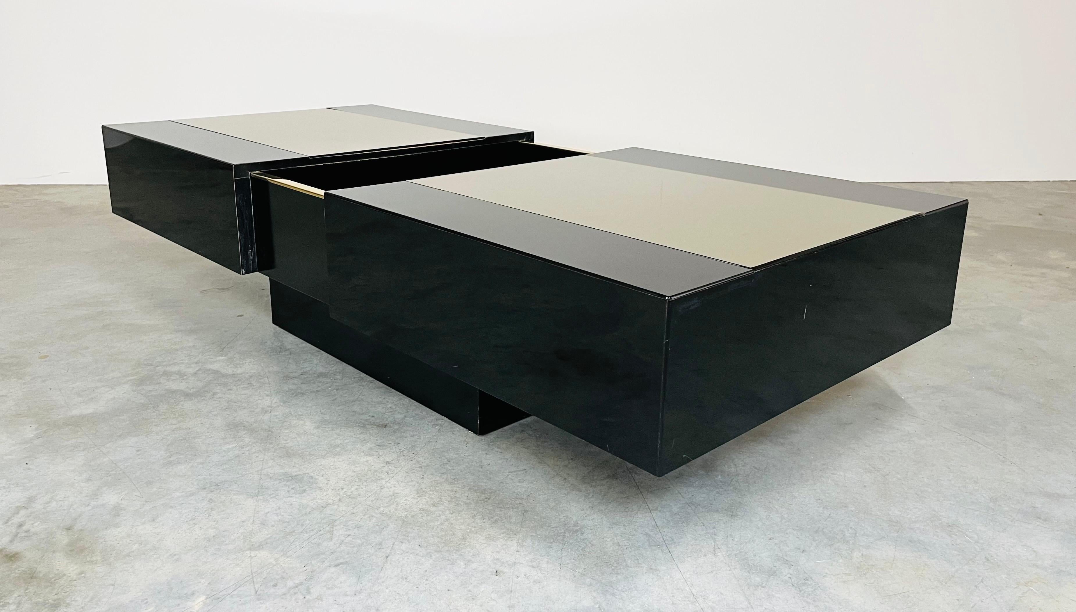 French Hidden Bar Mirrored Coffee Table By Eric Maville & Jean Claude Mahey  For Sale