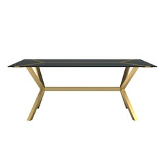 Hidden Black Glass and Brass Dining Table
