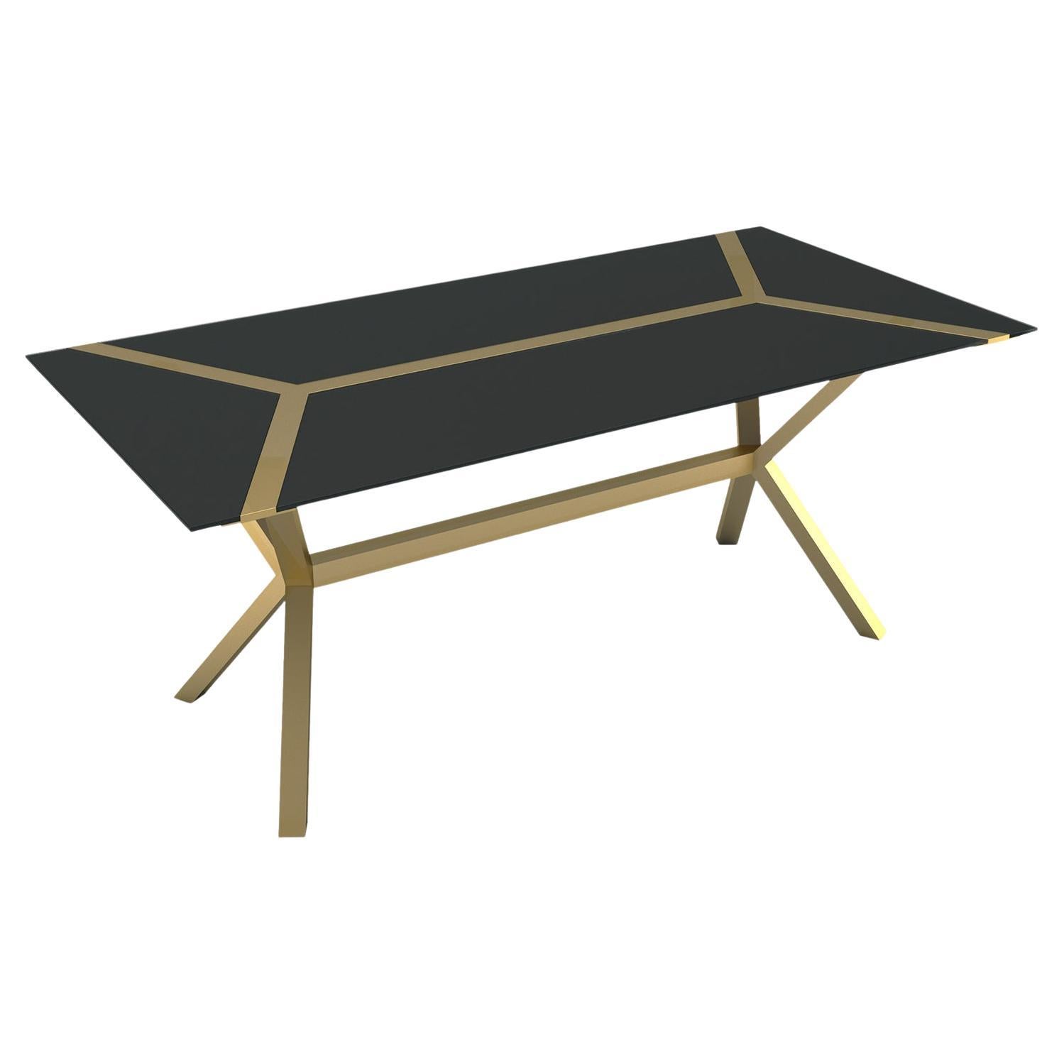 Hidden Black Glass and Brass Dining Table For Sale
