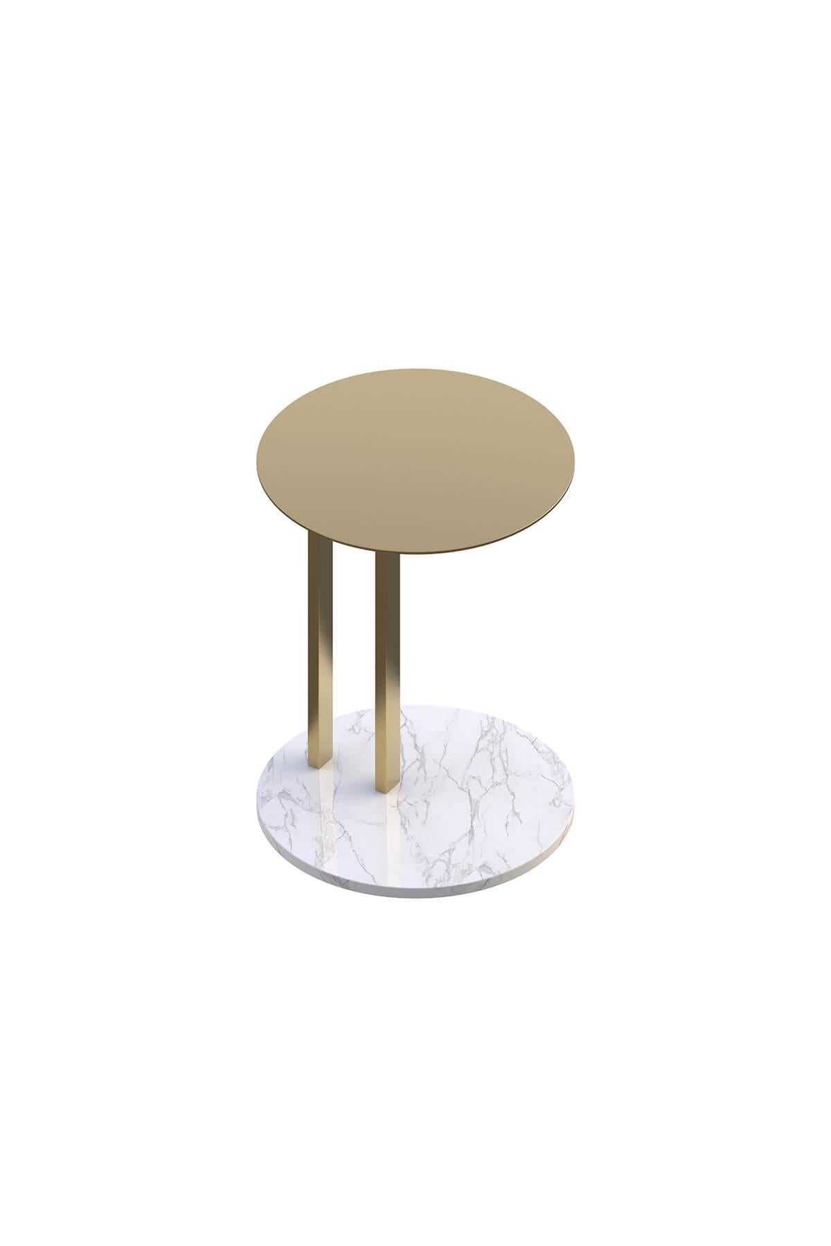 Modern Hidden Brass Carrara White Marble Side C Table For Sale