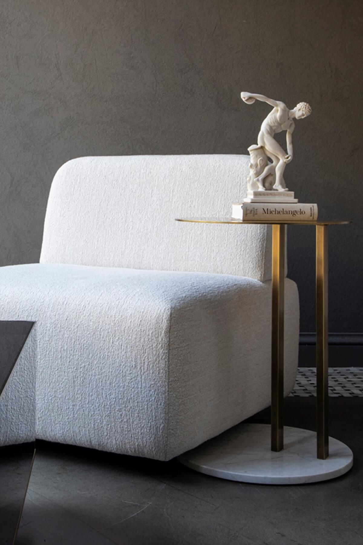 Turc Hidden Brass Coated Metal Top Callacata Brown Marble Side C Table en vente