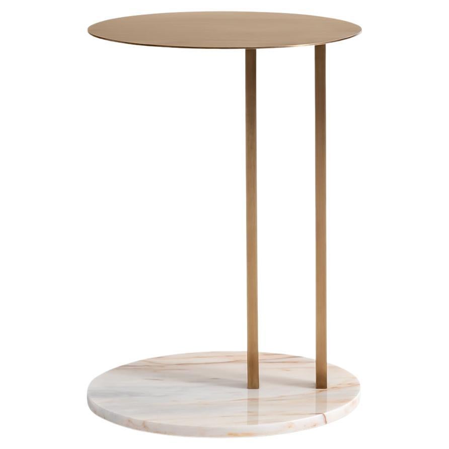 Hidden Brass Coated Metal Top Callacata Brown Marble Side C Table