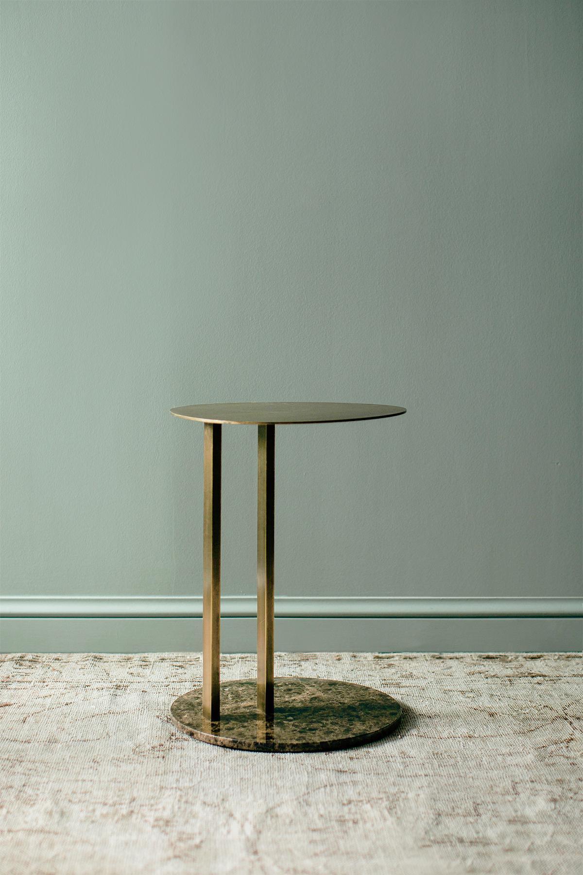 Hand-Crafted Hidden Brass Emperador Dark Marble Side C Table For Sale
