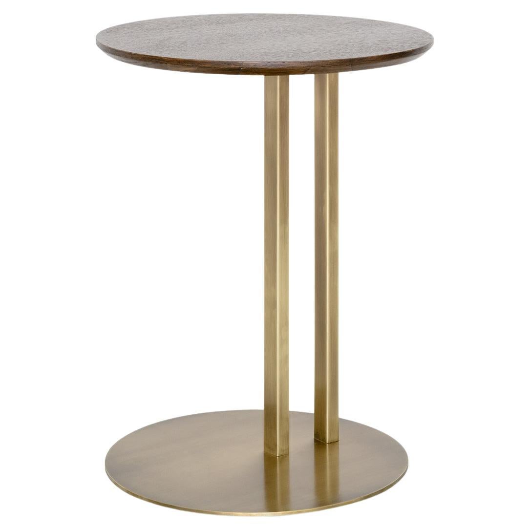 Hidden Brass Plated Metal & Oak Veneer Side C Table For Sale
