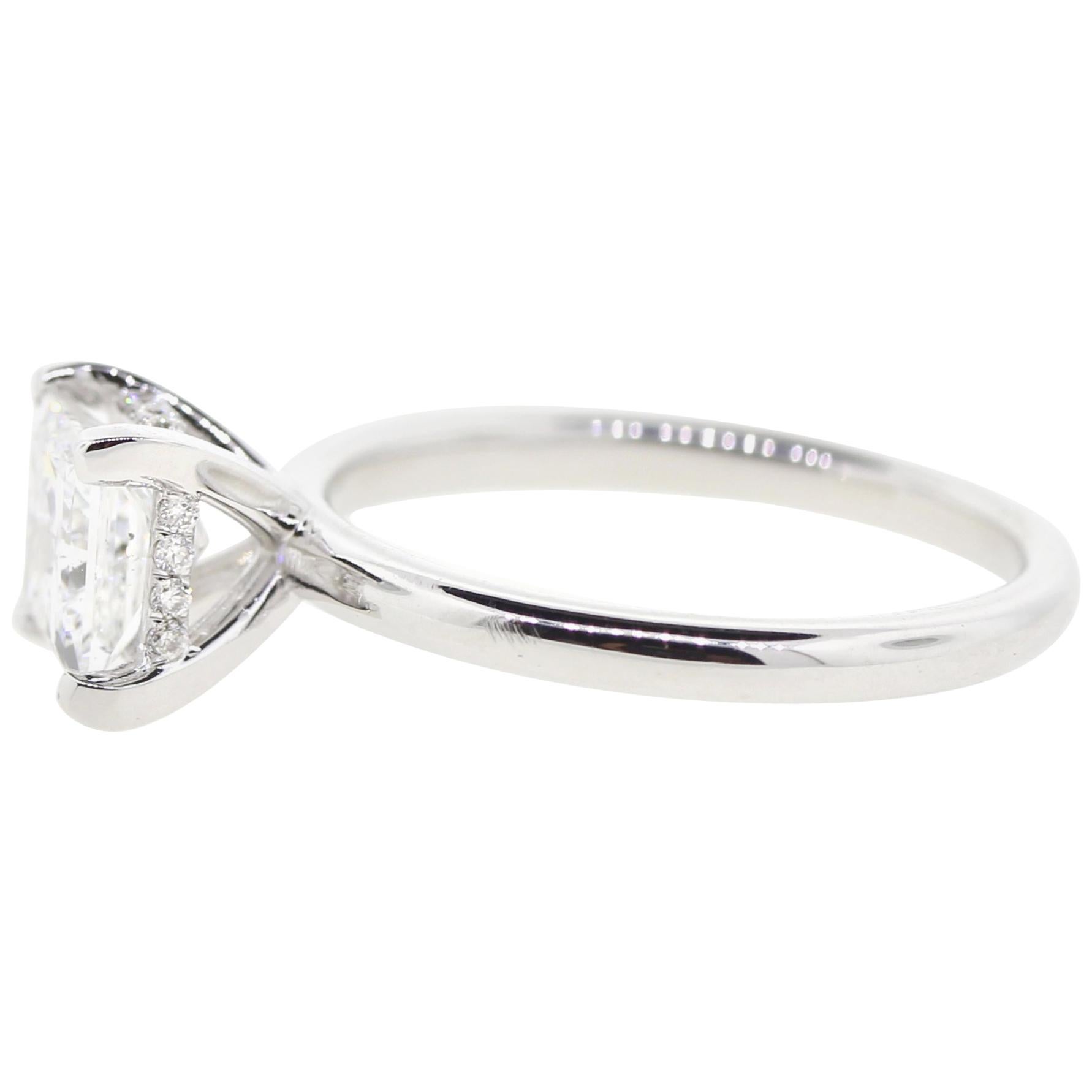 Hidden Halo Diamond Engagement Ring Princess Cut D Color GIA For Sale