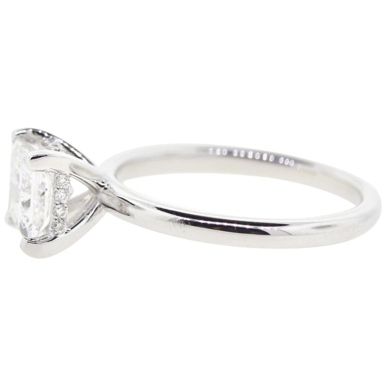 Hidden Halo Diamond Engagement Ring Princess Cut D Color Gia For