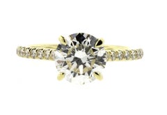 Hidden Halo Diamond Engagement Ring Yellow Gold Setting with Diamond Pave