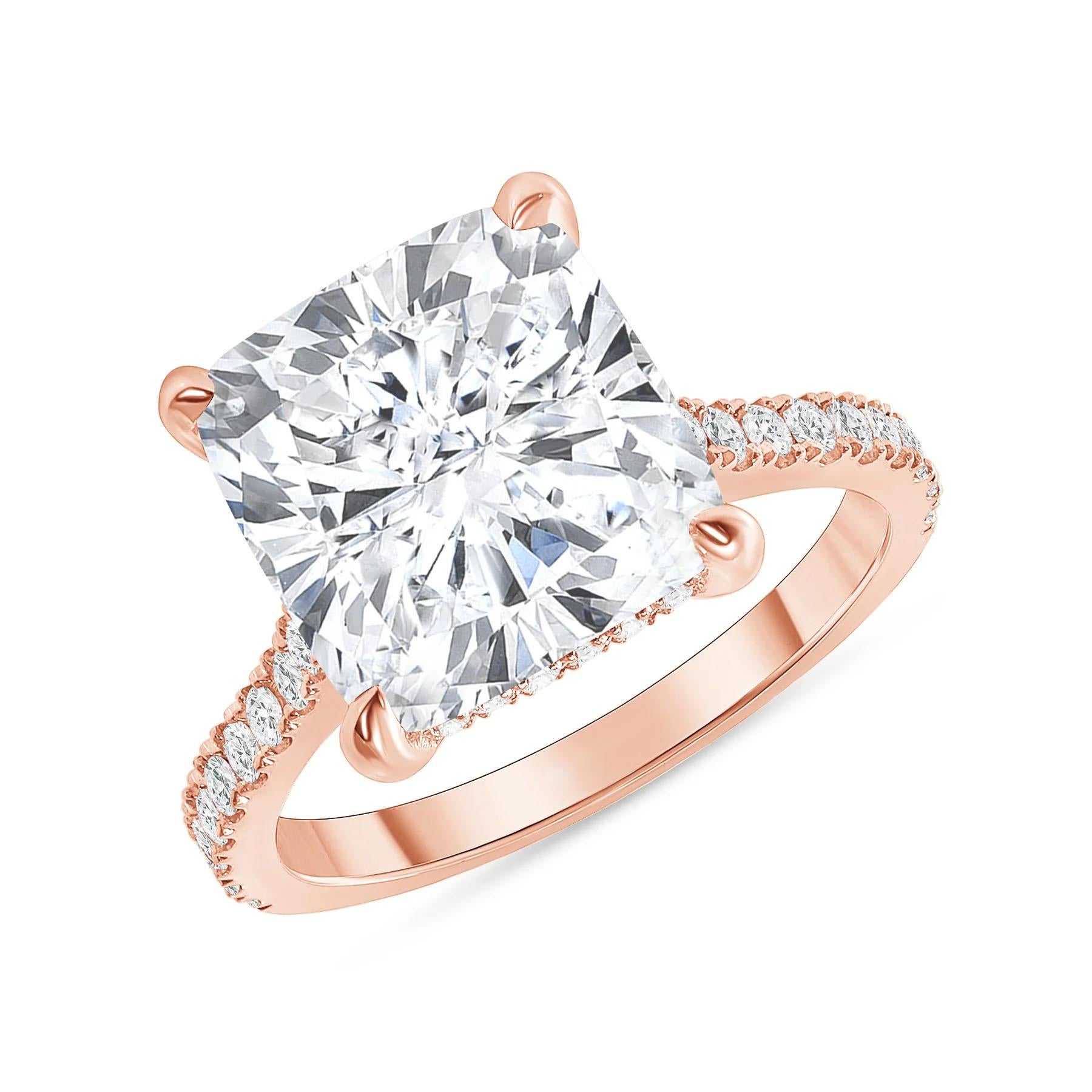 For Sale:  Radiant Cut Diamond 18K Gold Pave Band Solitaire Ring 2