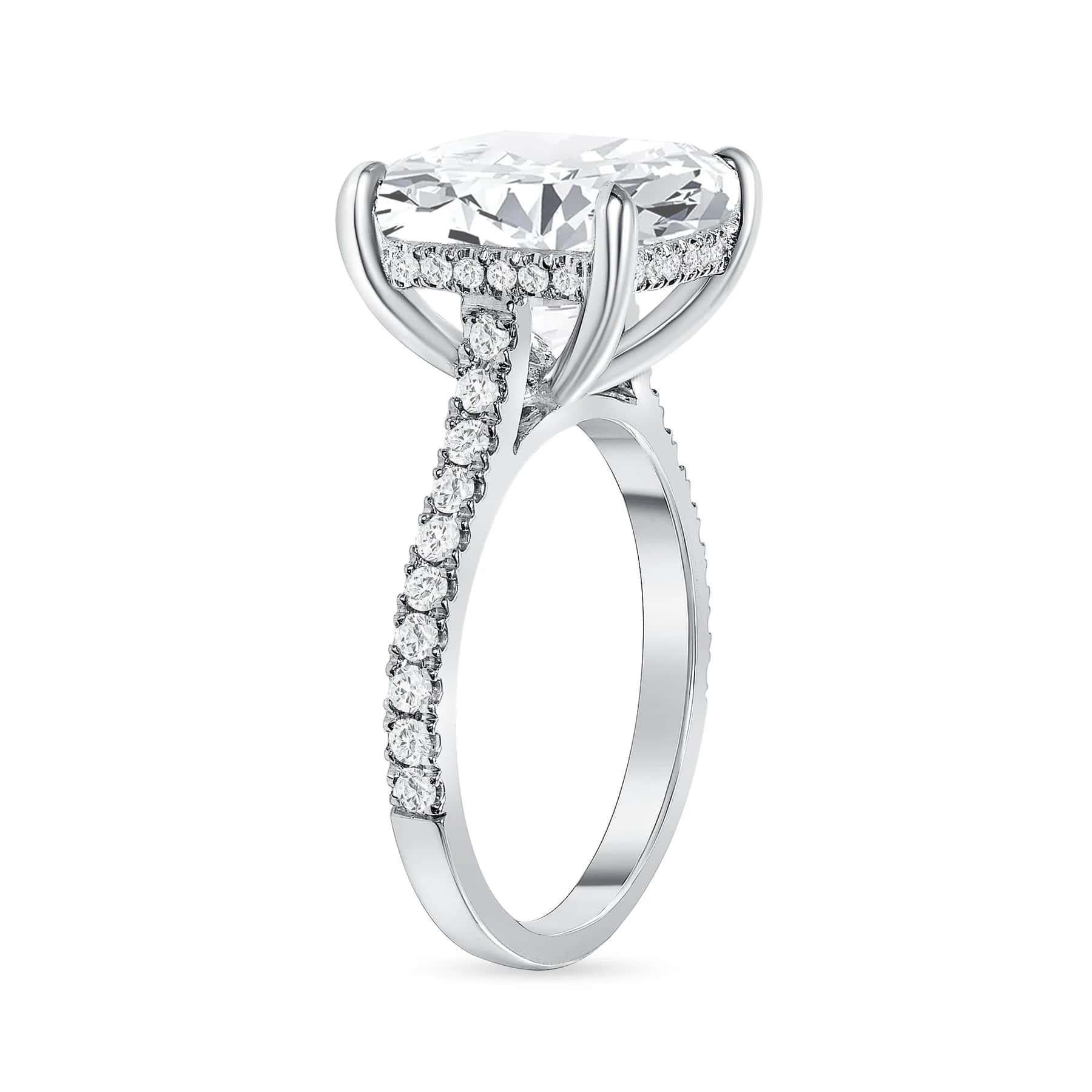 For Sale:  Radiant Cut Diamond 18K Gold Pave Band Solitaire Ring 4