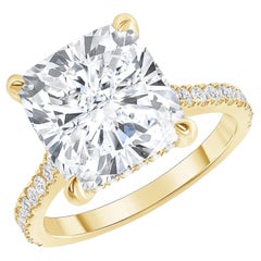 Radiant Cut Diamond 18K Gold Pave Band Solitaire Ring