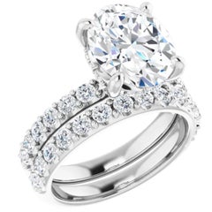 Hidden Halo GIA Oval Diamond Bridal Engagement Wedding Ring Set 18k White Gold