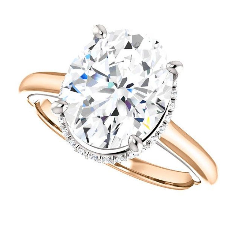 Hidden Halo Oval Forever One Moissanite Diamond Engagement Ring 2.51
