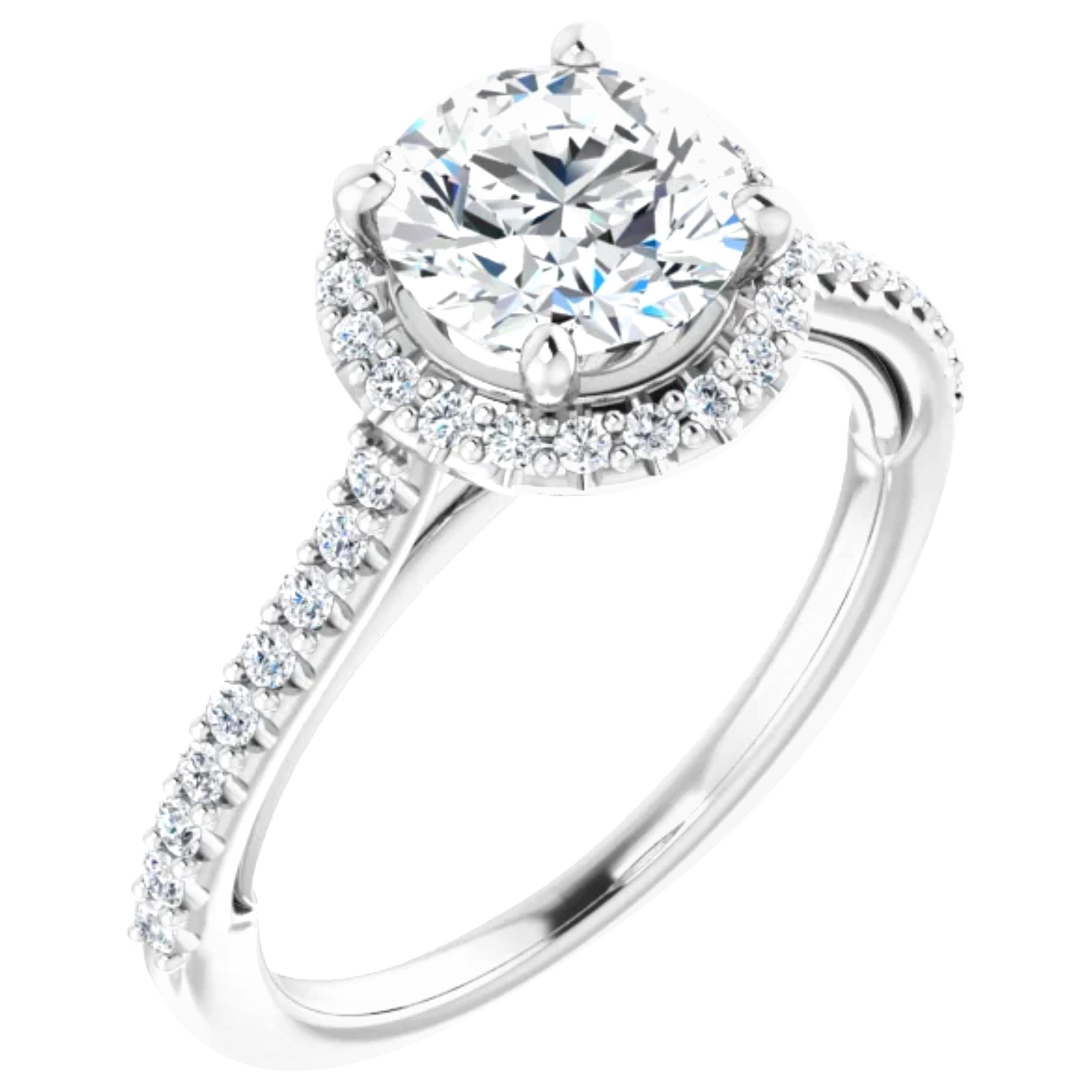 Hidden Heart Halo GIA Round Brilliant White Diamond Engagement Ring 1.15 Carat For Sale