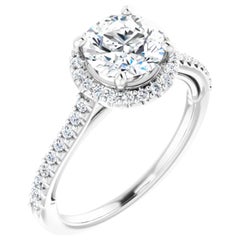 Hidden Heart Halo GIA Round Brilliant White Diamond Engagement Ring 1.15 Carat