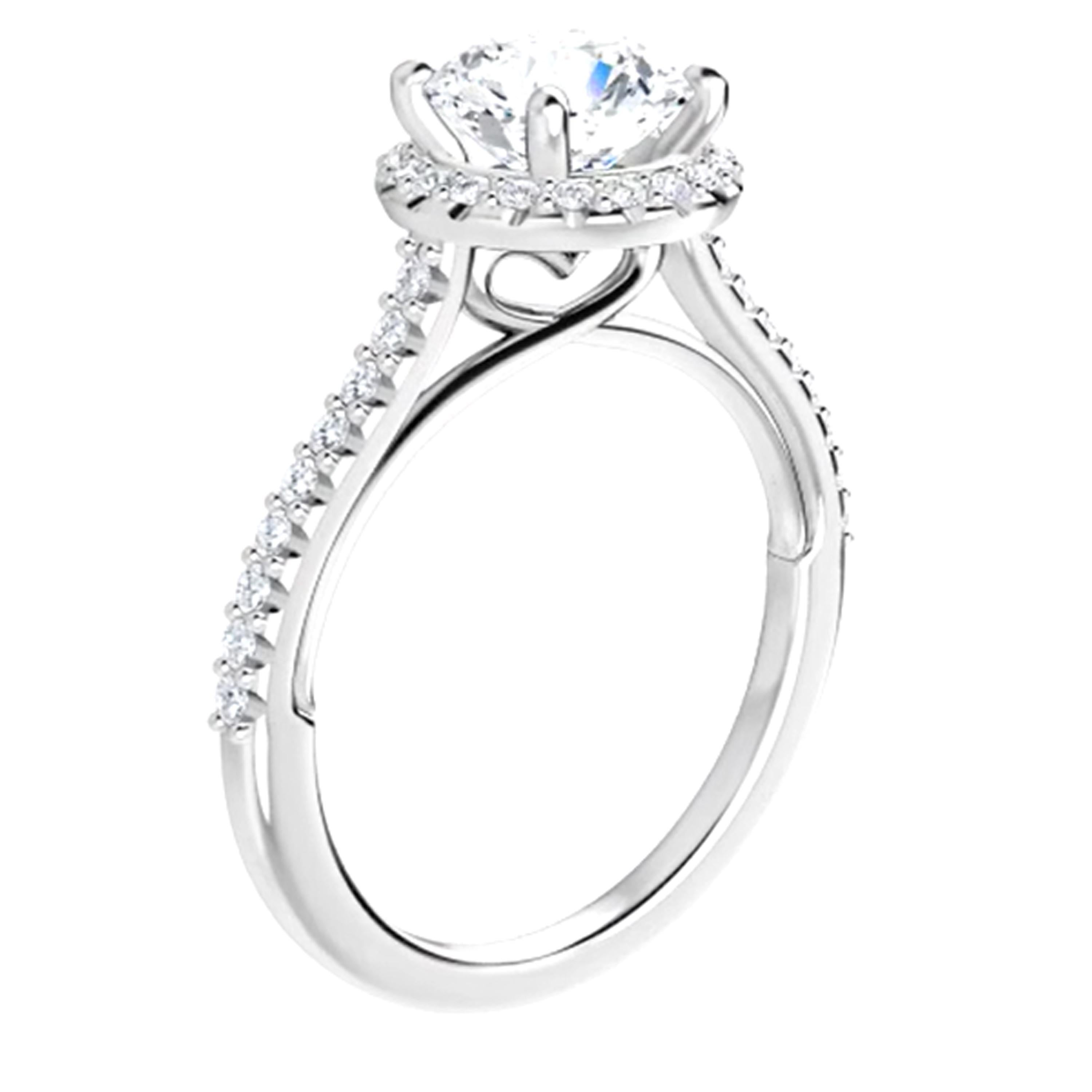 Women's Hidden Heart Halo GIA Round Brilliant White Diamond Engagement Ring 1.15 Carat For Sale