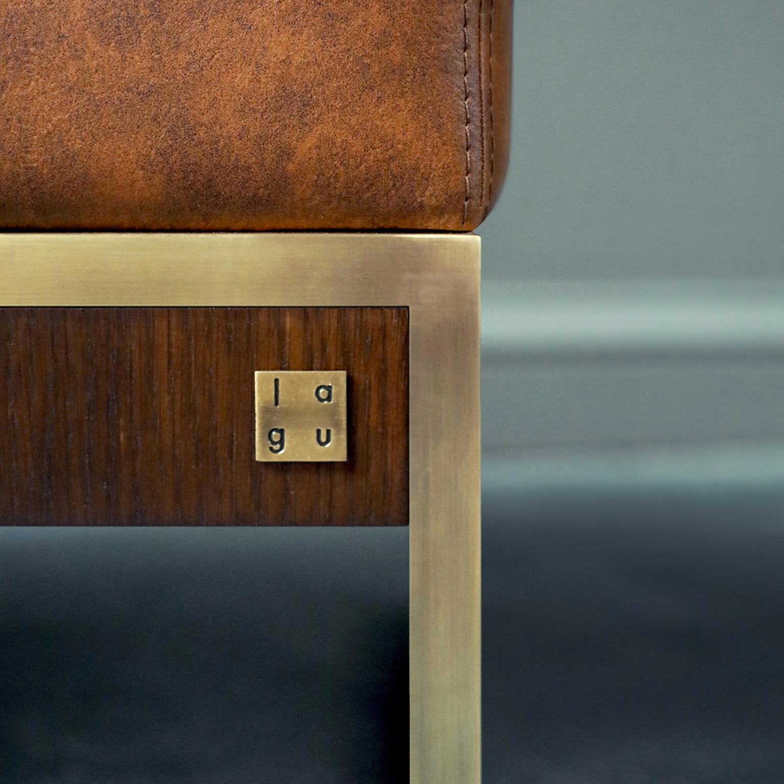 Woodwork Hidden Leather Brass & Wood Pouffe / Ottoman For Sale