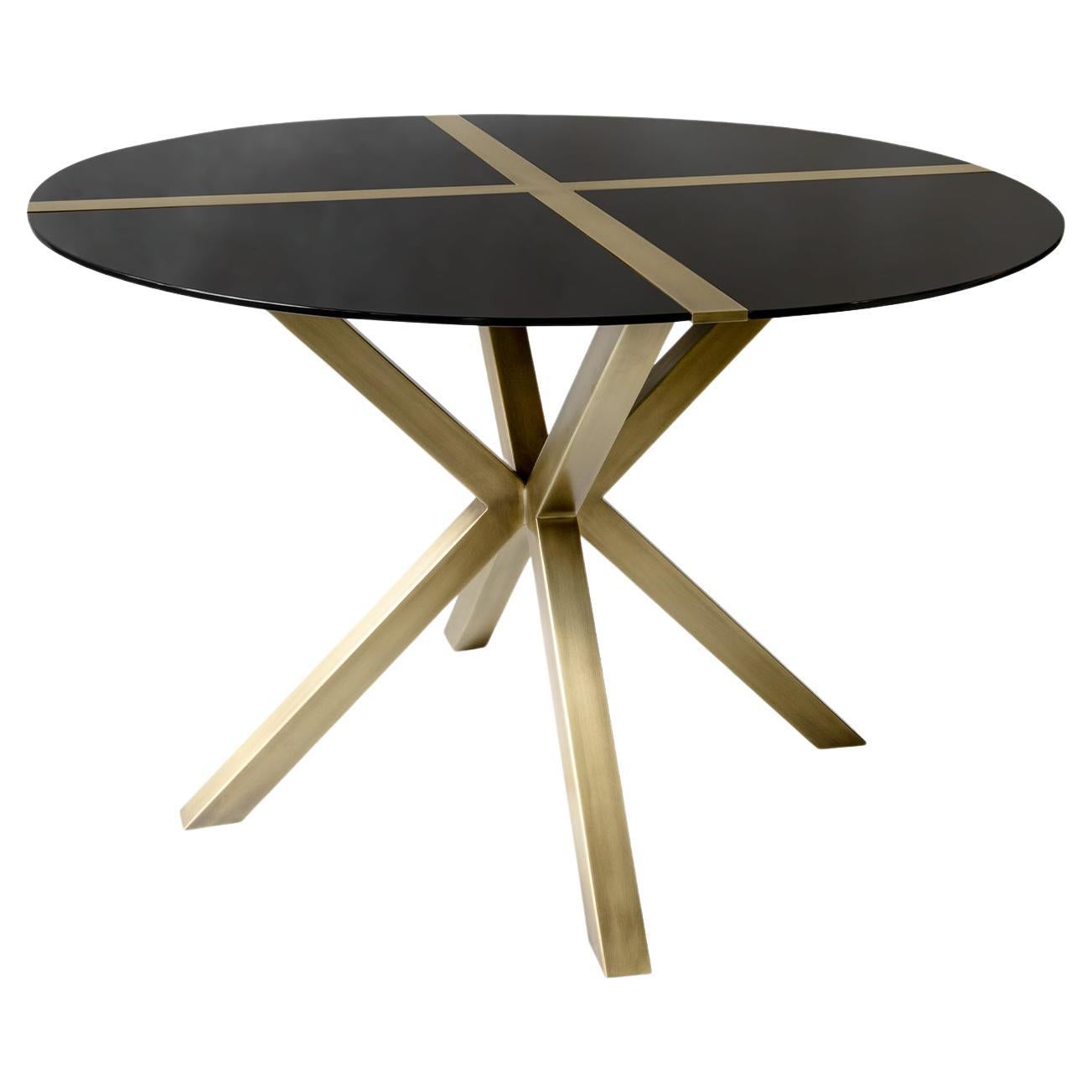 Hidden Round Black Glass and Brass Dining Table