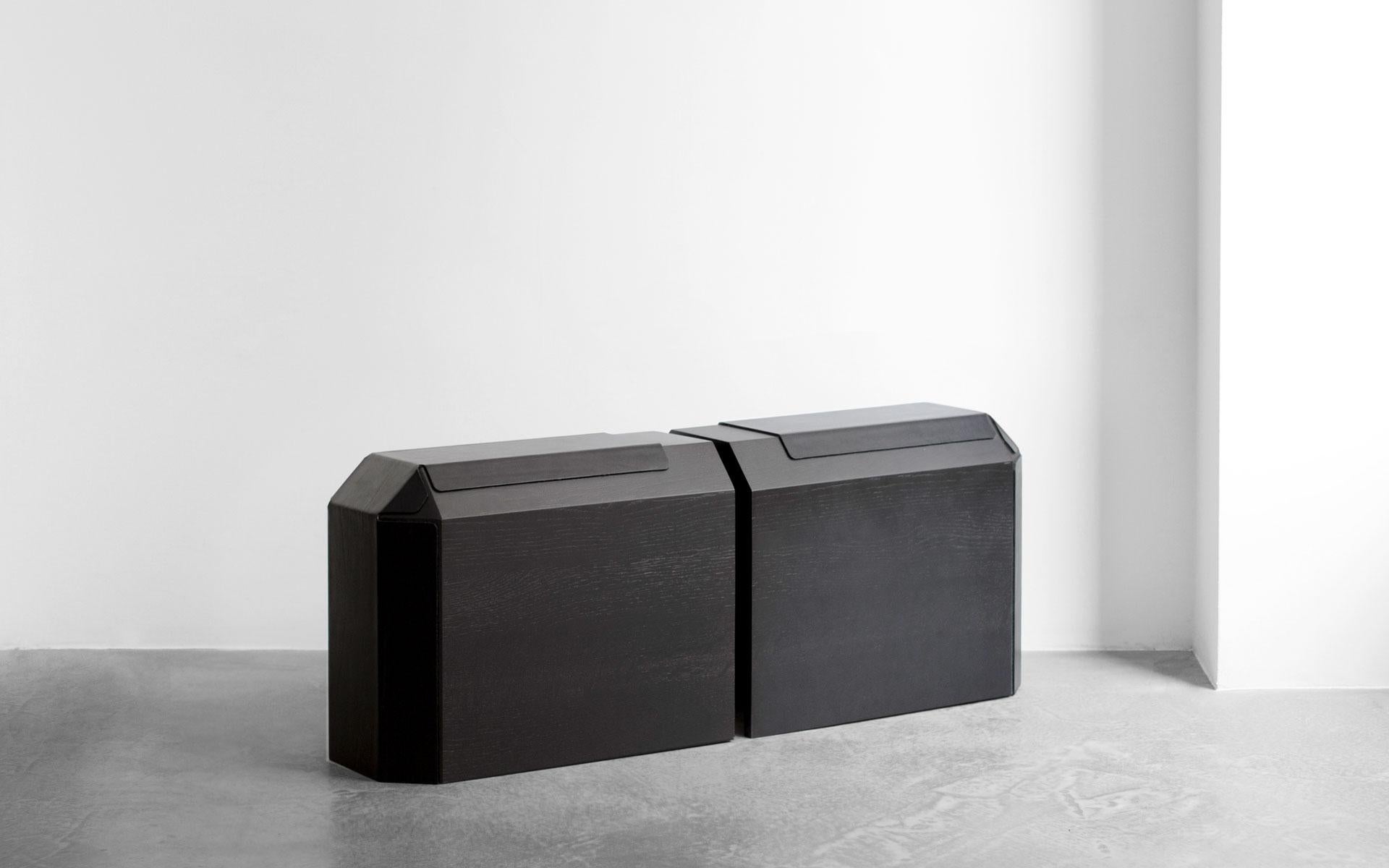 Other Hiddenskin, Stool/Side Table in Black Oak Wood and Leather, Ymer&Malta, France For Sale