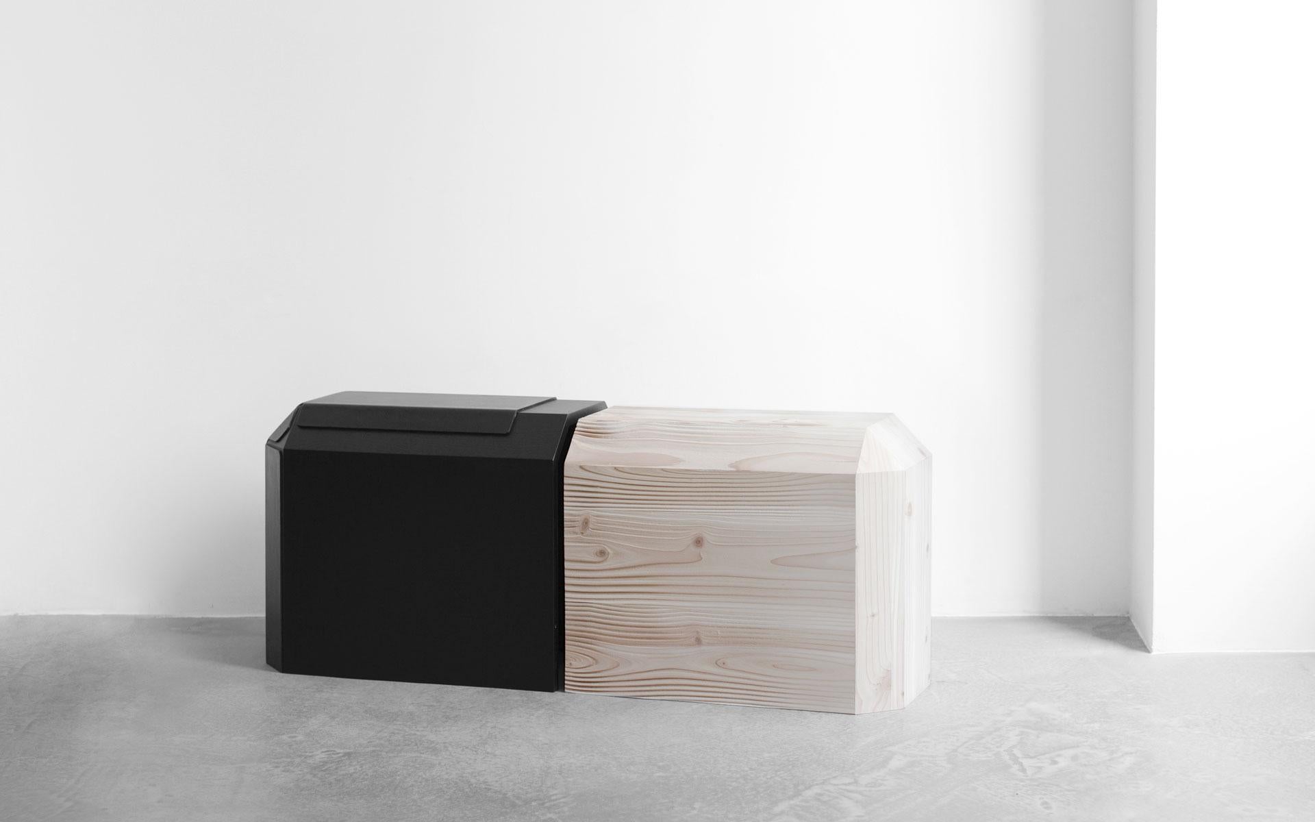 Contemporary Hiddenskin, Stool/Side Table in Black Oak Wood and Leather, Ymer&Malta, France For Sale