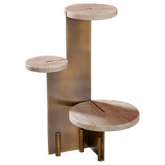 Hidde's Side Table- 39 "Thirtynine". Aged Brass & Brazilian Quarzite, H=660 mm