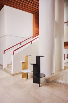 Hidde's Side Table- 39 "Thirtynine".  Aged Brass & Italian Marble, H=1120 mm