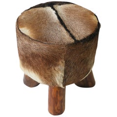 Hide and Wood Stool or Ottoman